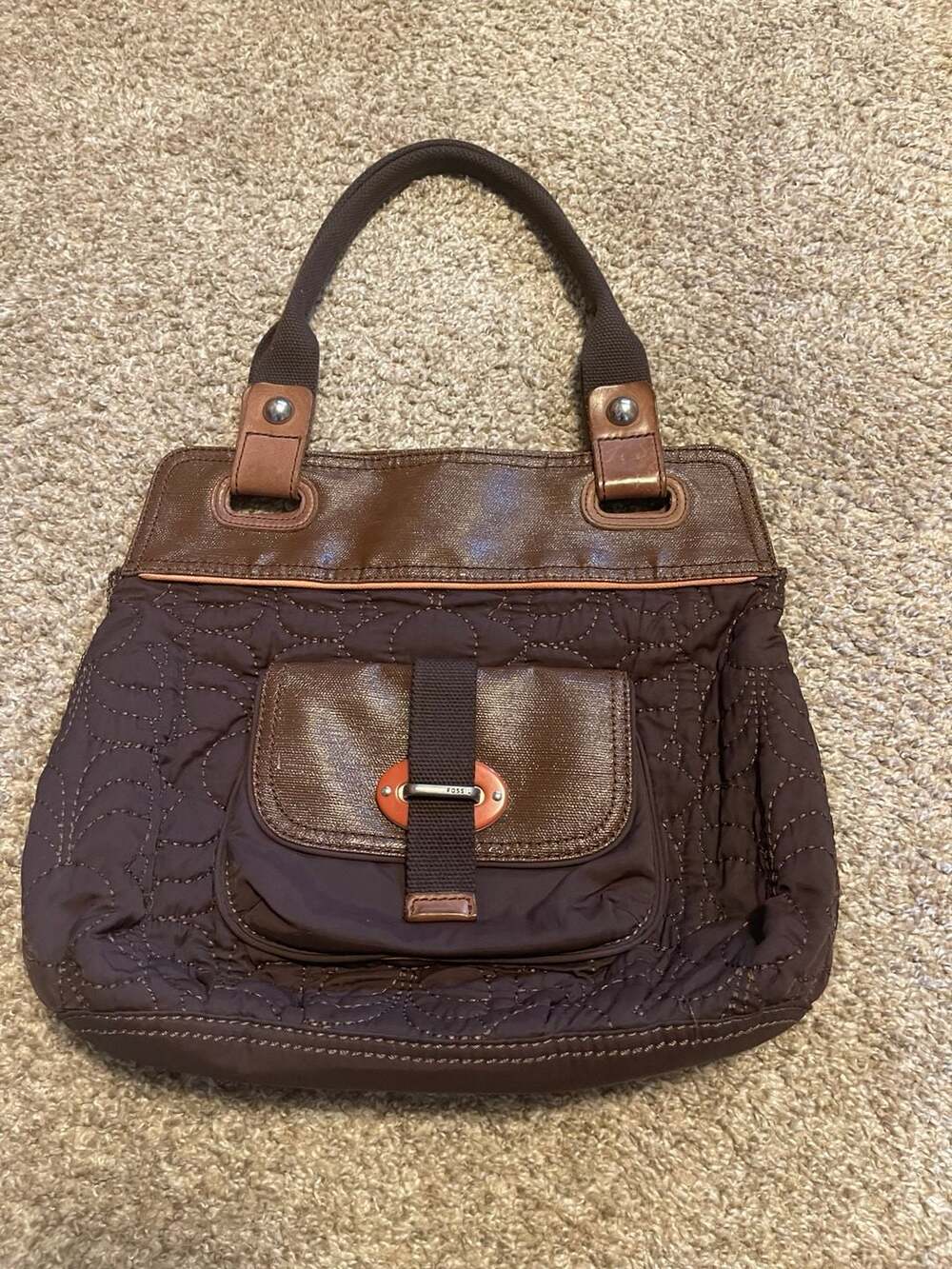 Fossil Key-Per Brown Quilted Nylon Tote Bag